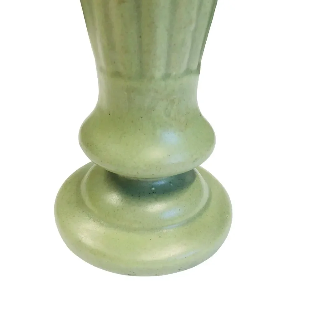 Vintage Haeger Pottery Arts & Crafts Light Green Vase 9 Inch Fluted 3.75 in Diam